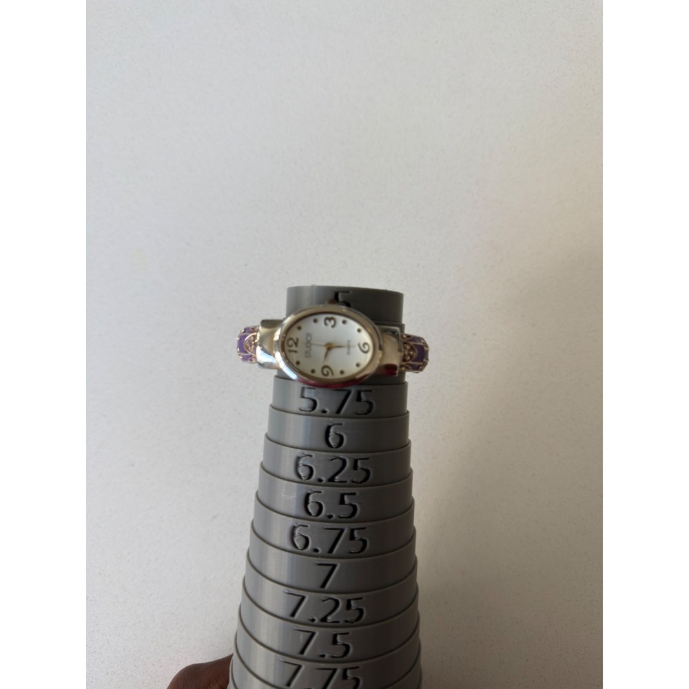 Studio Silver Tone Purple Enamel Bangle Cuff Watch Rhinestone Accents 5.5 Inch